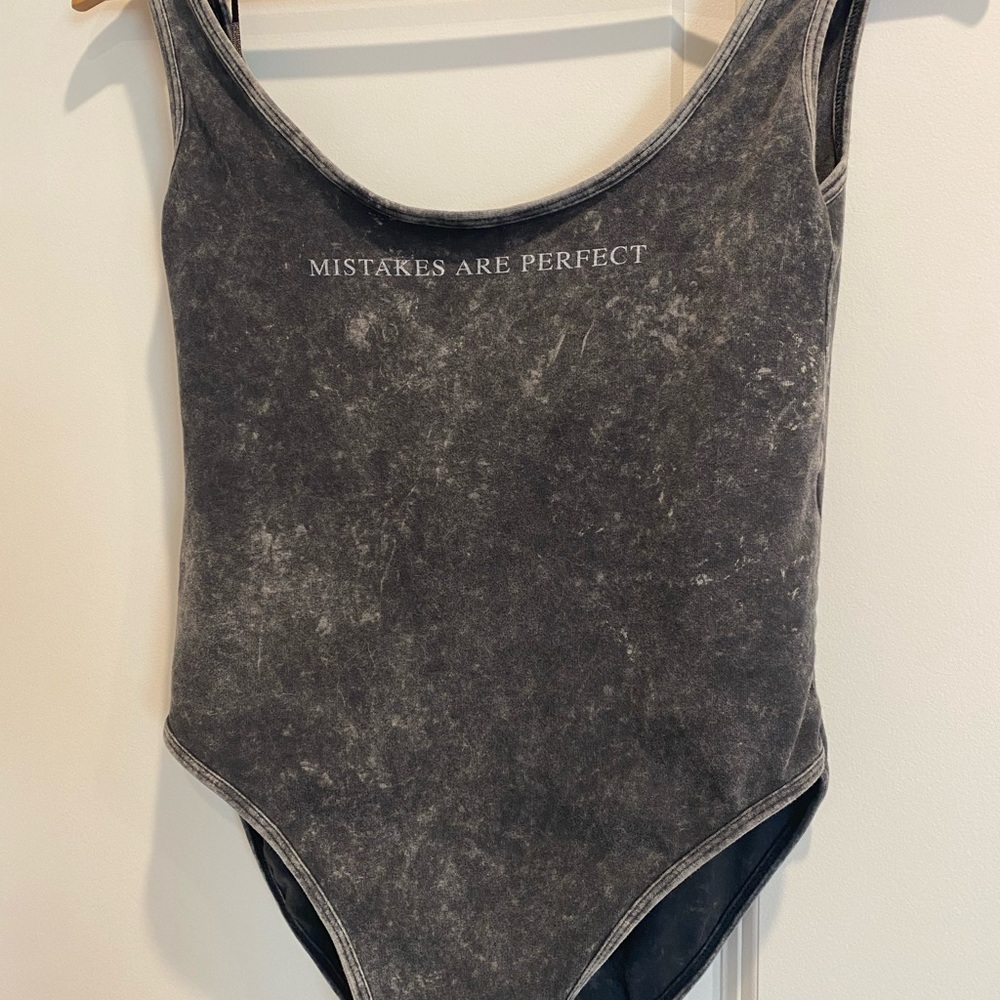 Zara Charcoal Distressed Bodysuit NWOT